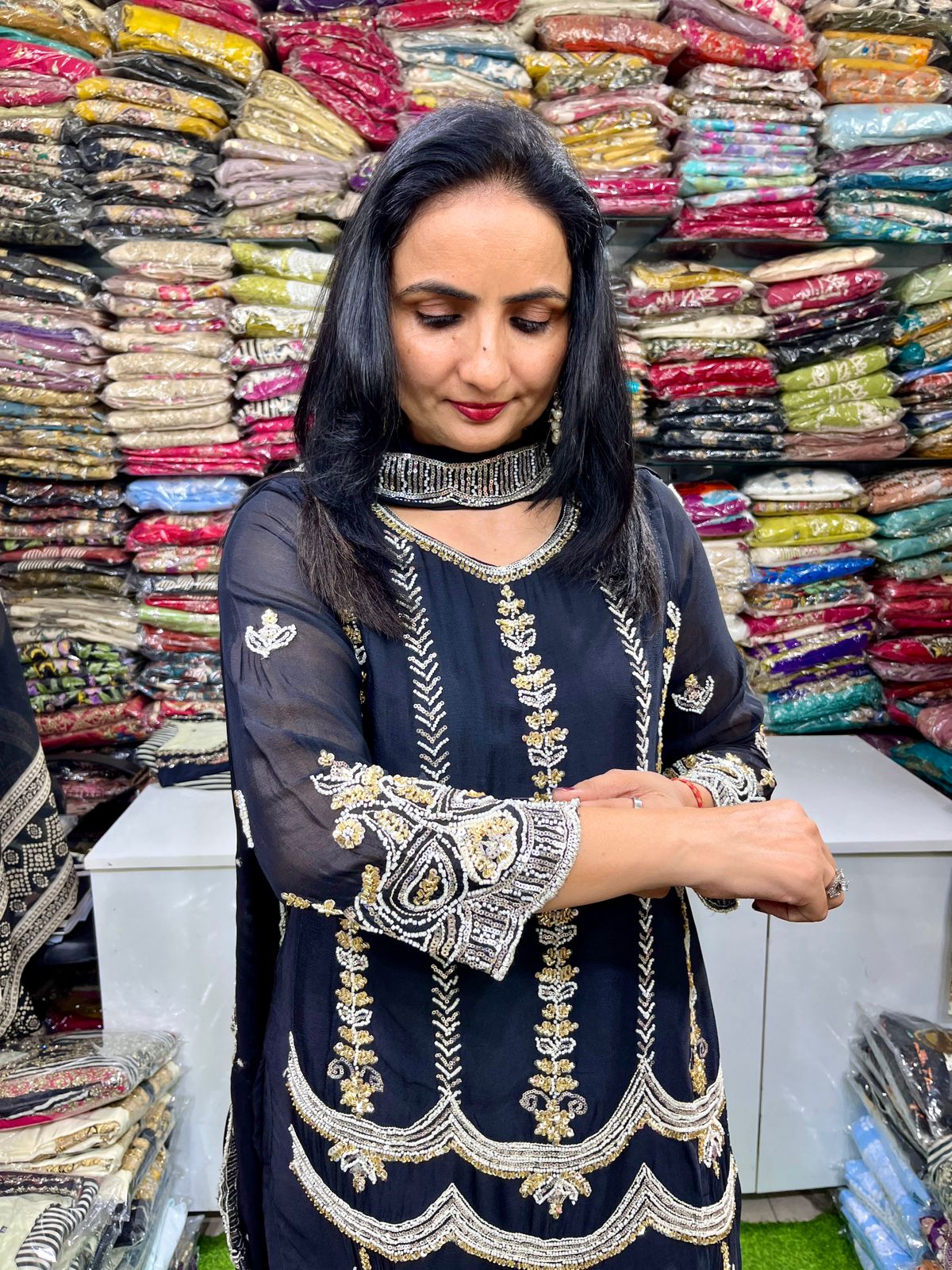 Pure Chinon Hand Embroidered Suit Set