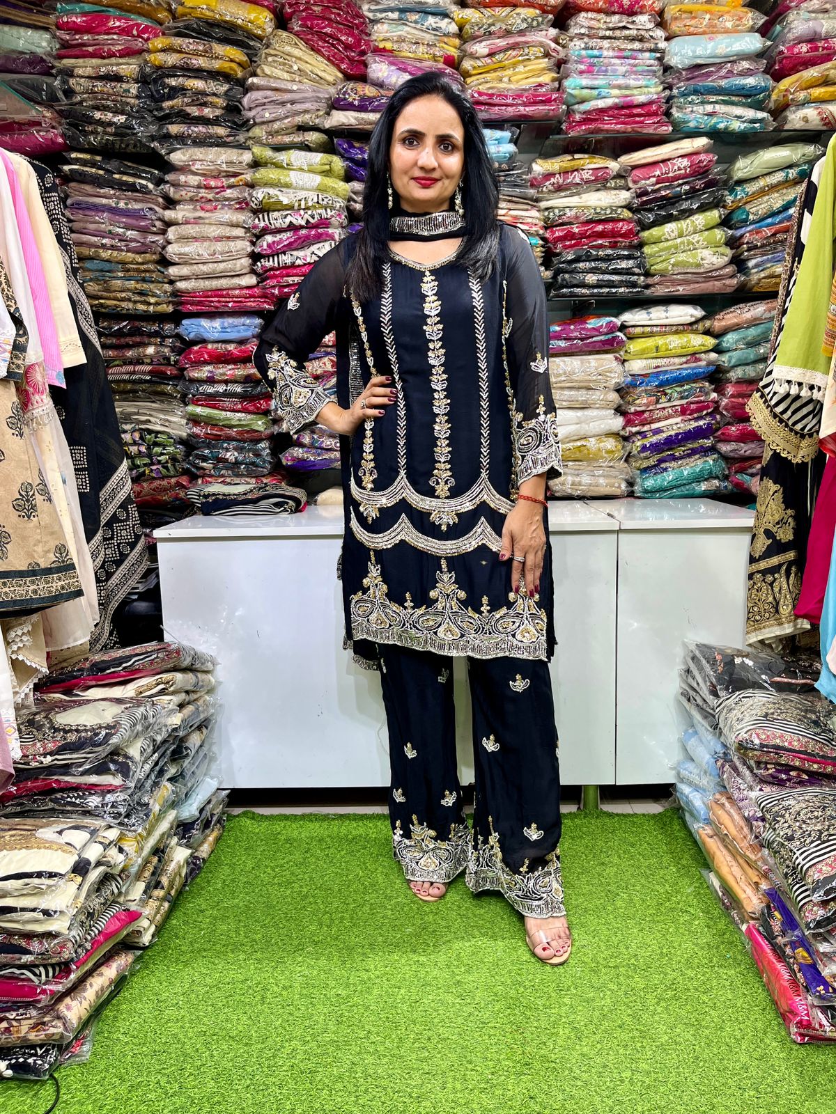 Pure Chinon Hand Embroidered Suit Set