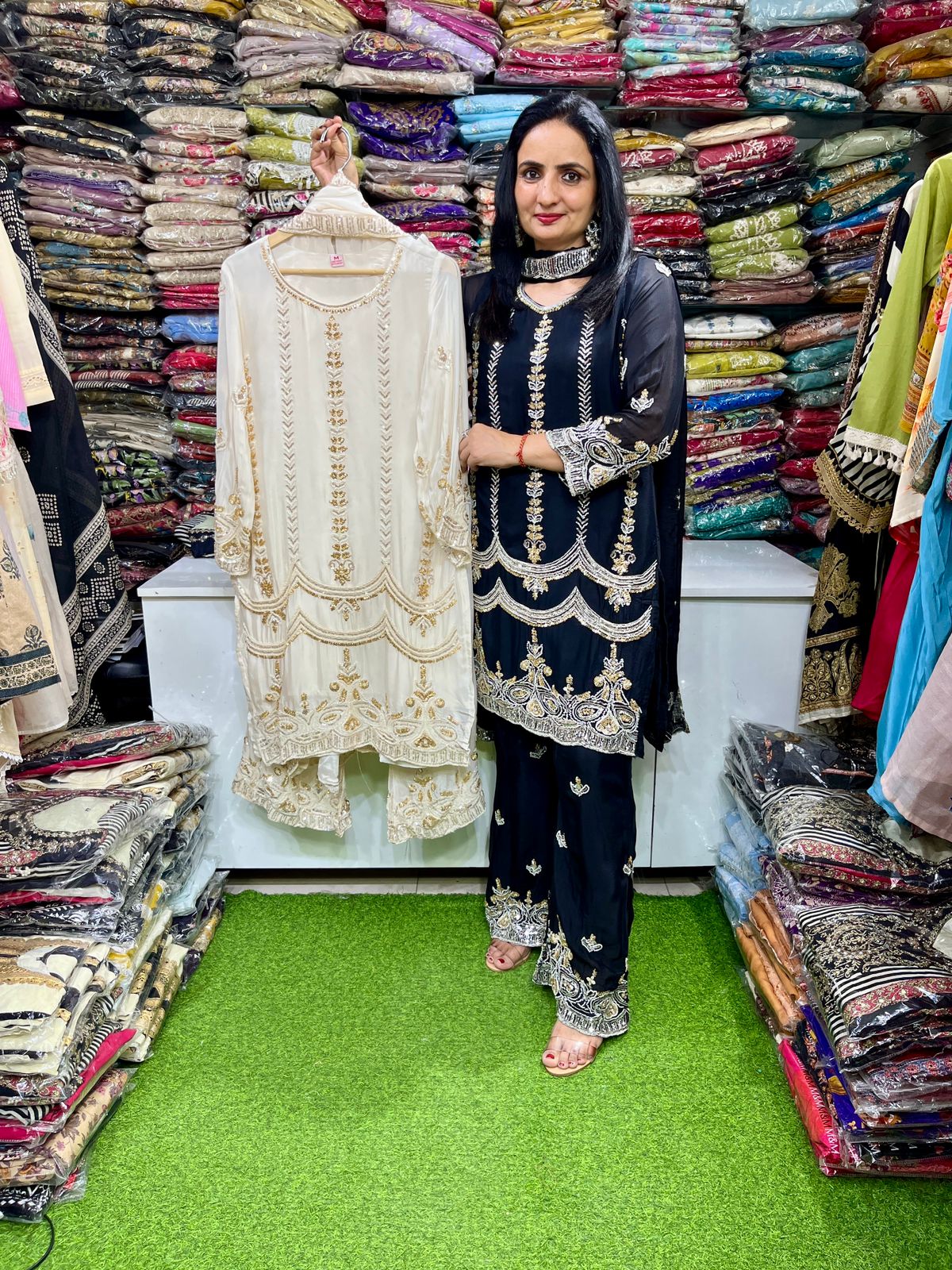 Pure Chinon Hand Embroidered Suit Set