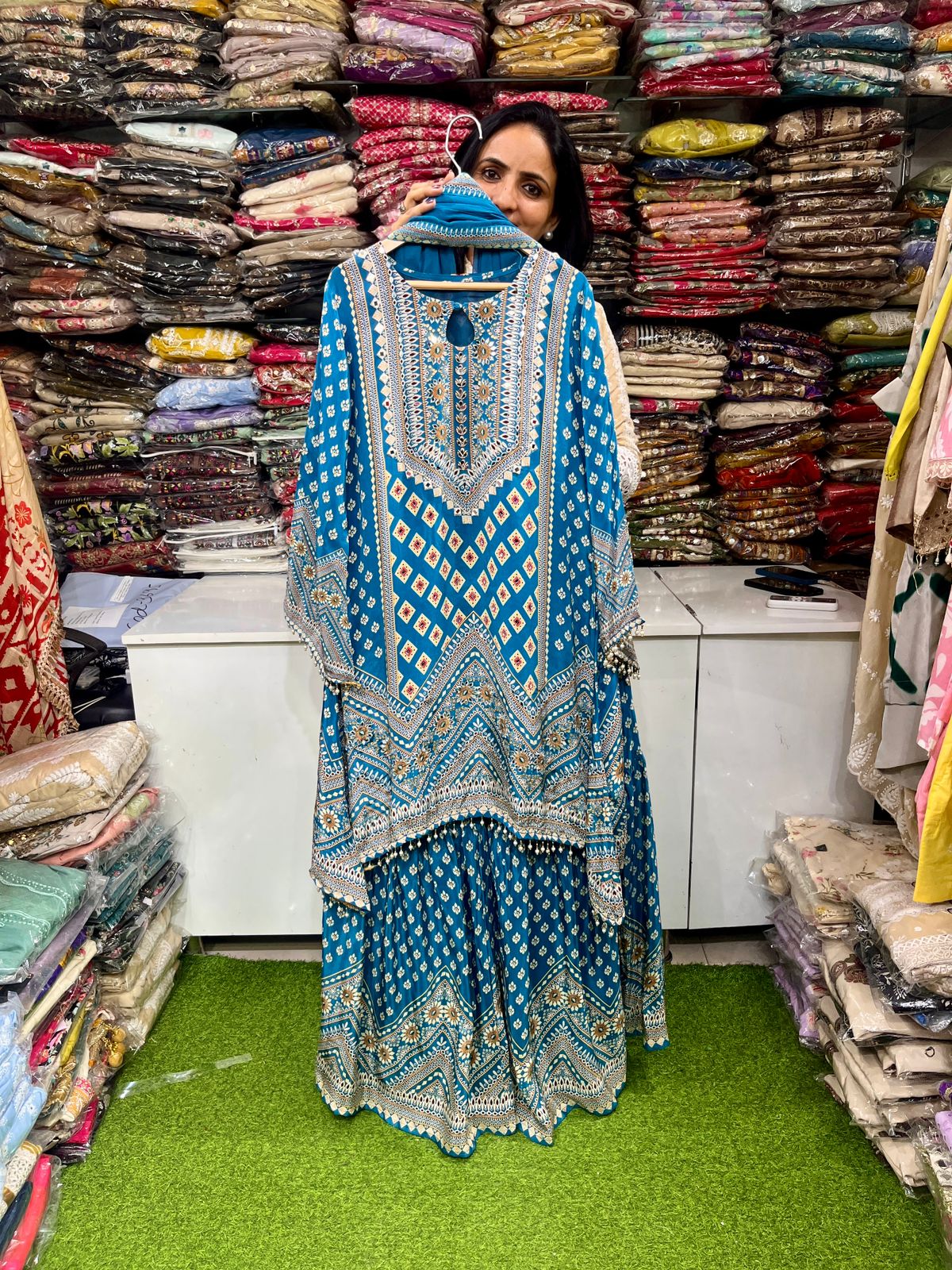 Pure Crape C Cut Suit with Sharara