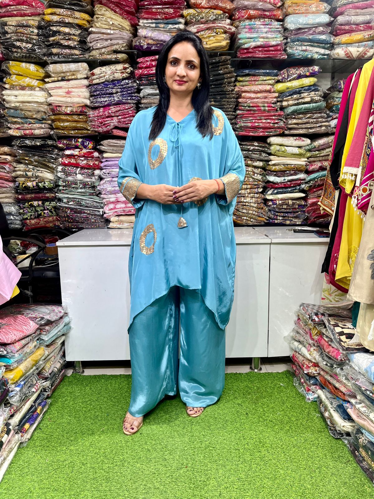 Pure Crape Embroidered Suit Set