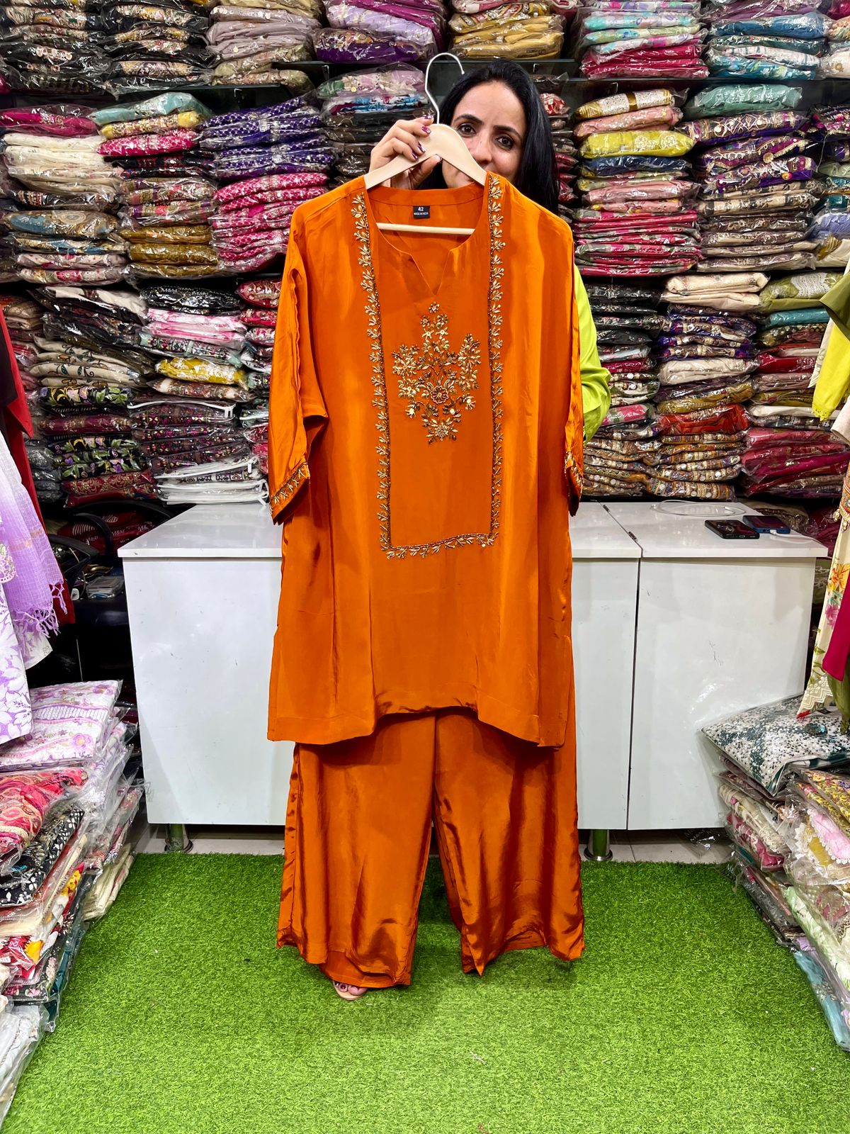 Pure Crape Hand Embroidered Coord Set