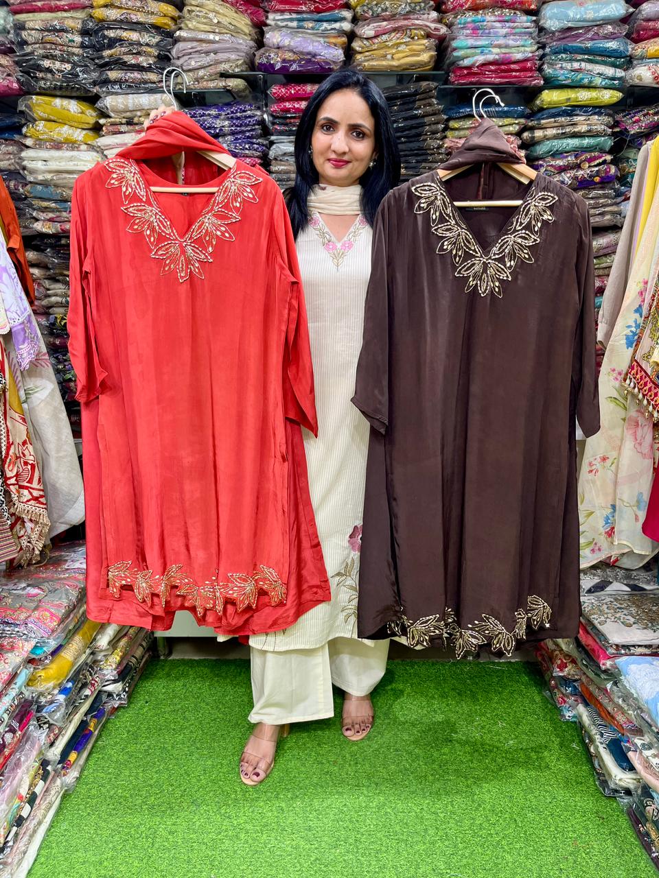 Pure Crape Hand Embroidered Designer Suit Set