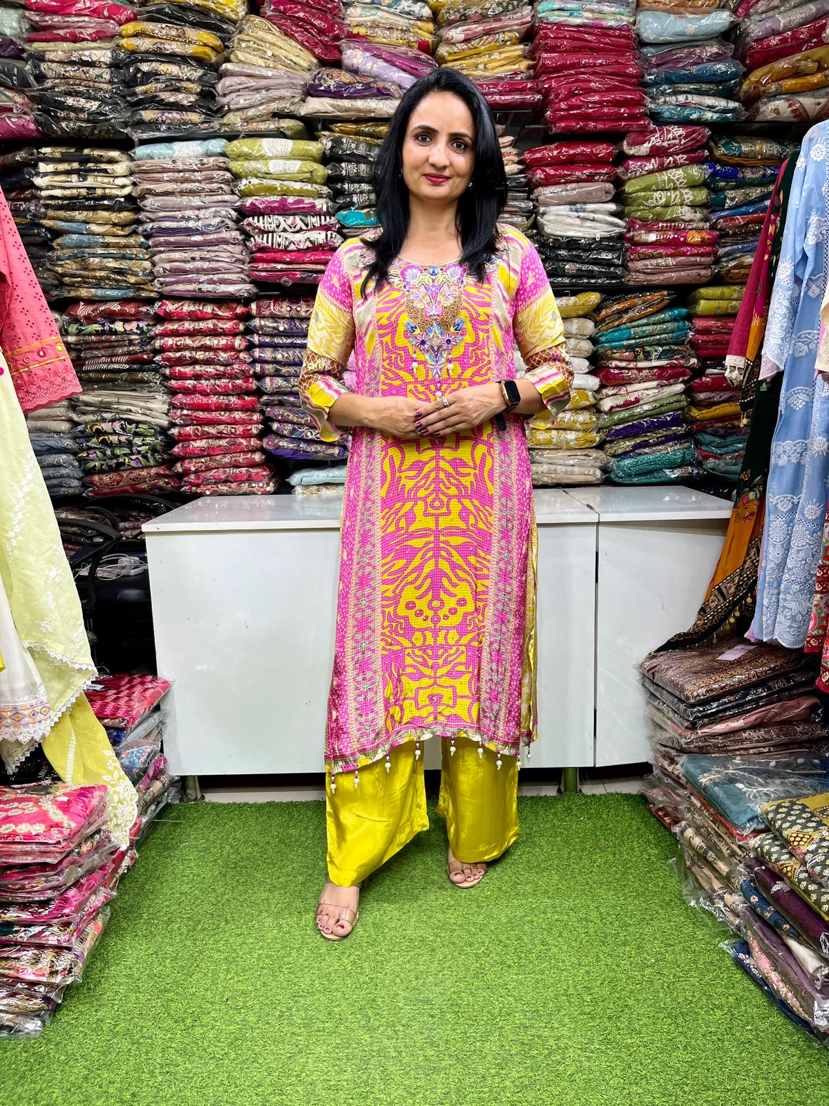 Pure Crape Hand Embroidered Phiran Set
