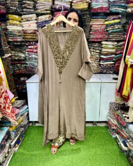 Pure Crape Hand Embroidered Phiran with Plazzo