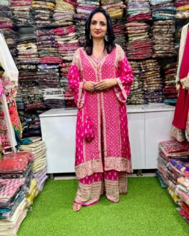 Pure Crape Mirror Work Long Party Wear Set