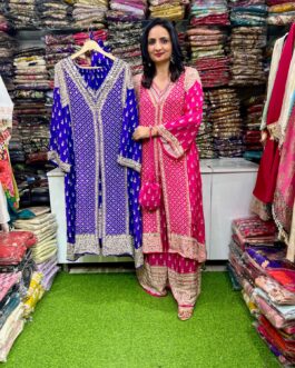 Pure Crape Mirror Work Long Party Wear Set