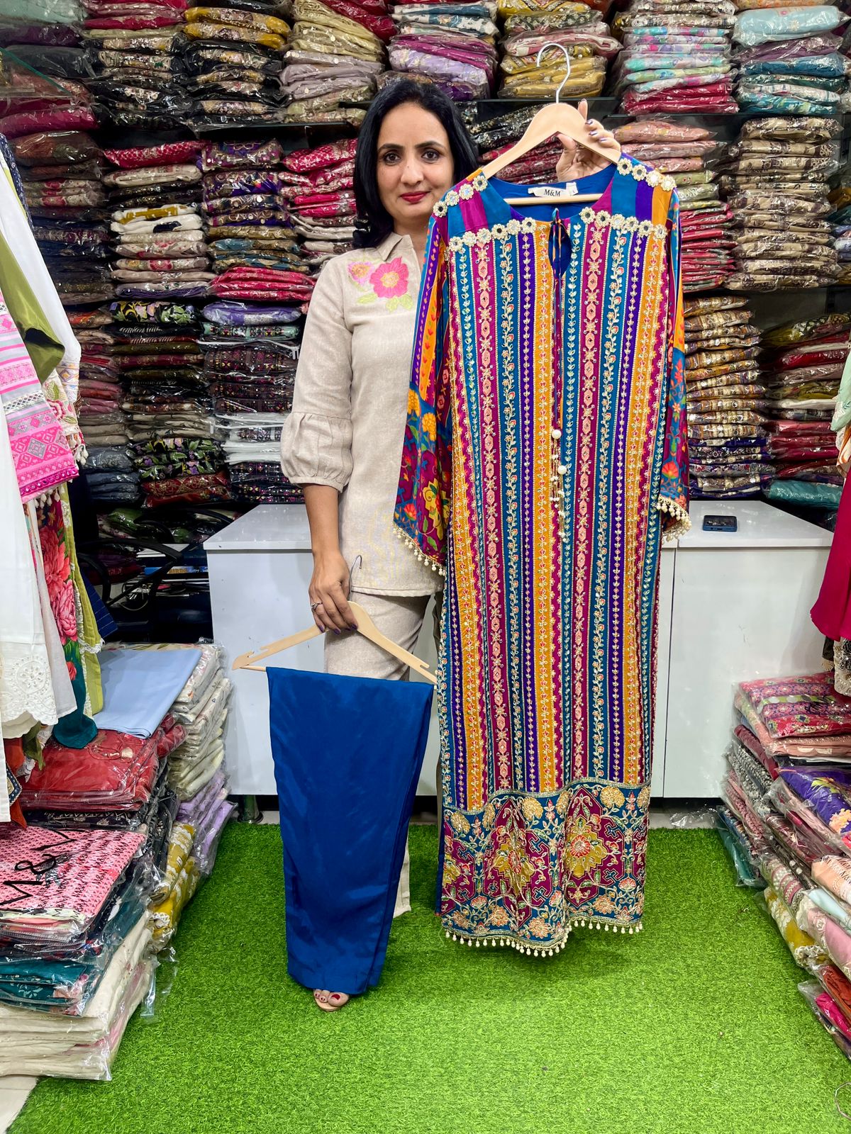 Pure Crape Zari Embroidered Long Dress