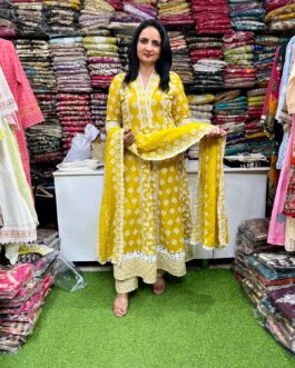 Pure Mal Cotton Chikankari Anarkali Set