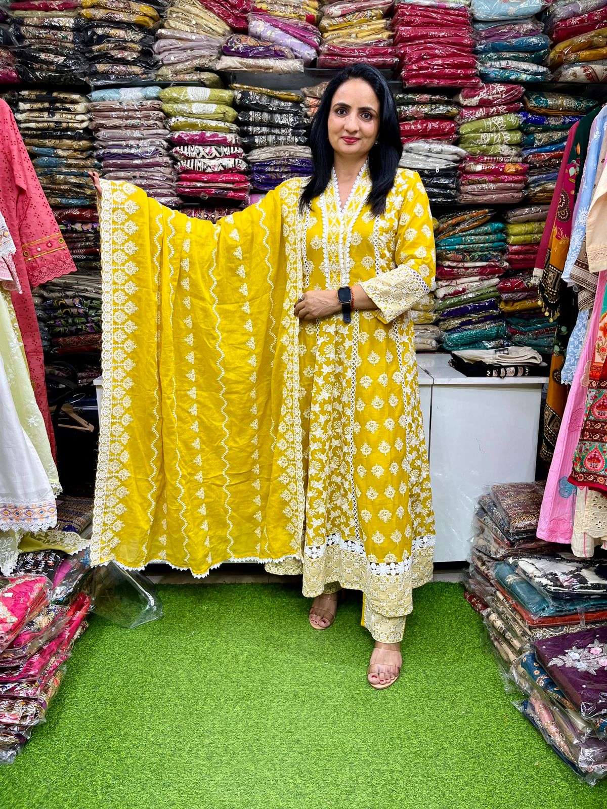 Pure Mal Cotton Chikankari Anarkali Set