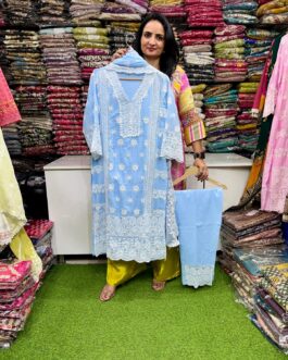 Pure Mal Cotton Chikankari Suit Set