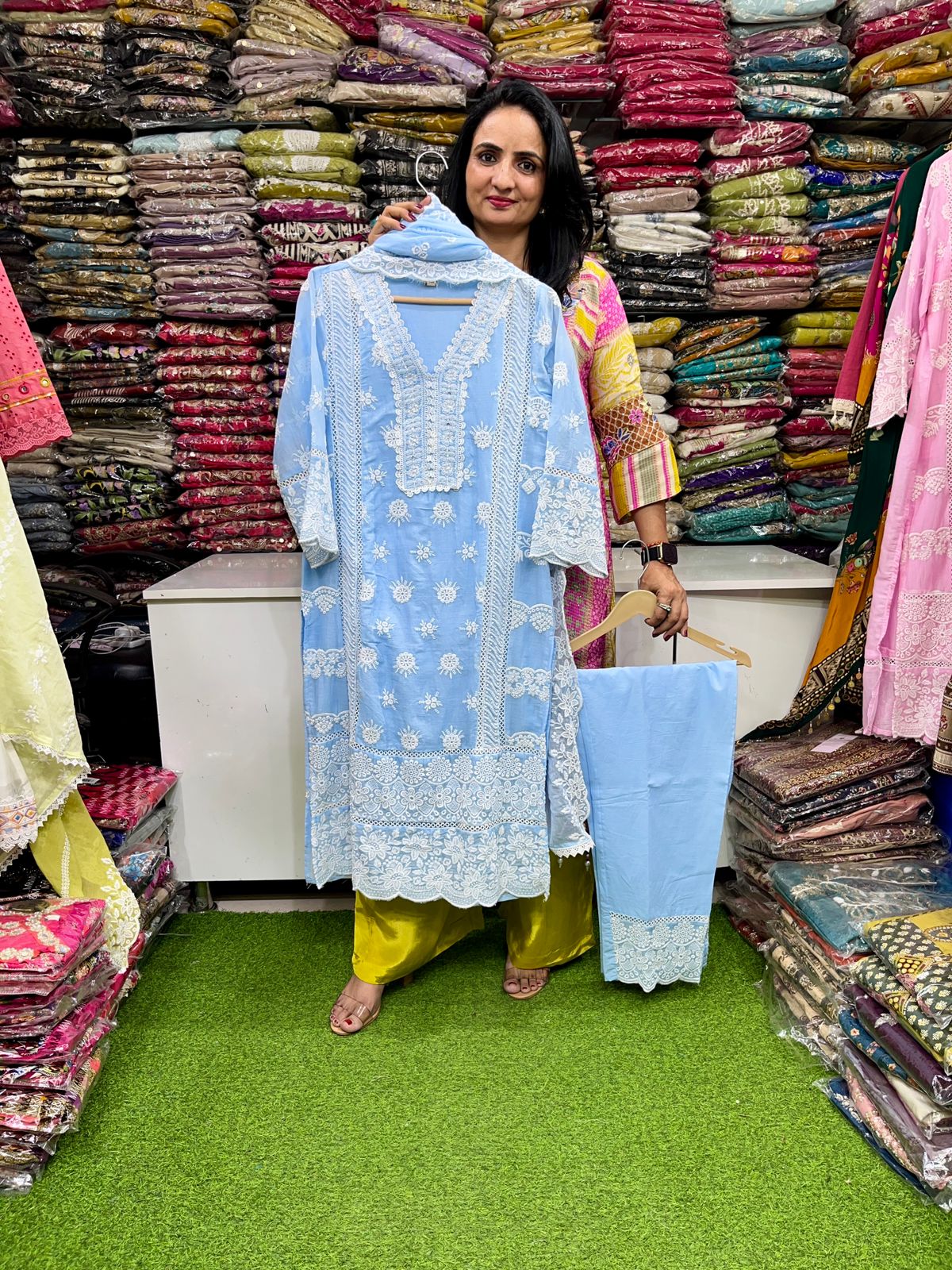 Pure Mal Cotton Chikankari Suit Set