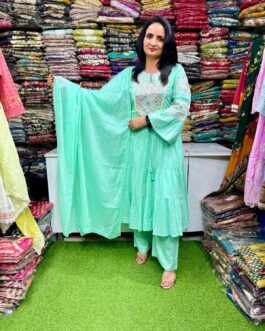 Pure Mal Cotton Designer Anarkali Set