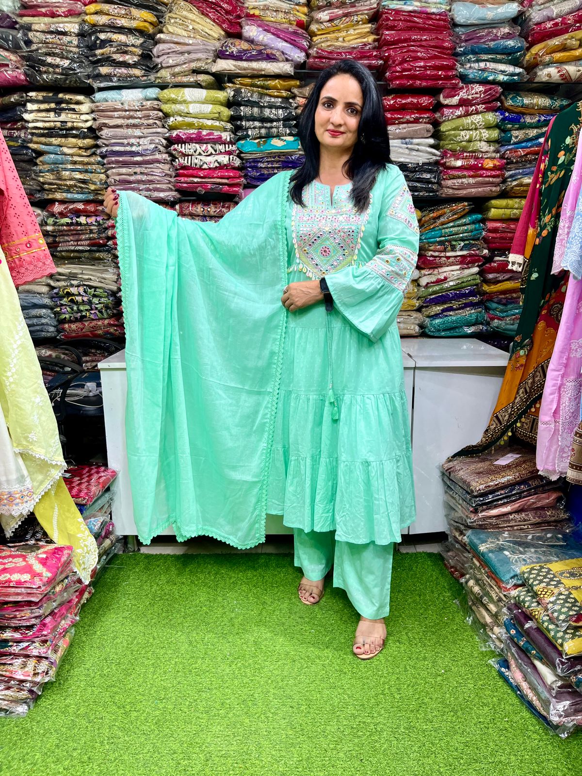Pure Mal Cotton Designer Anarkali Set