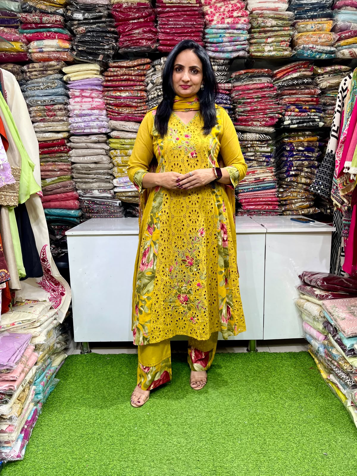 Cotton Schifli Embroidered Anarkali Set
