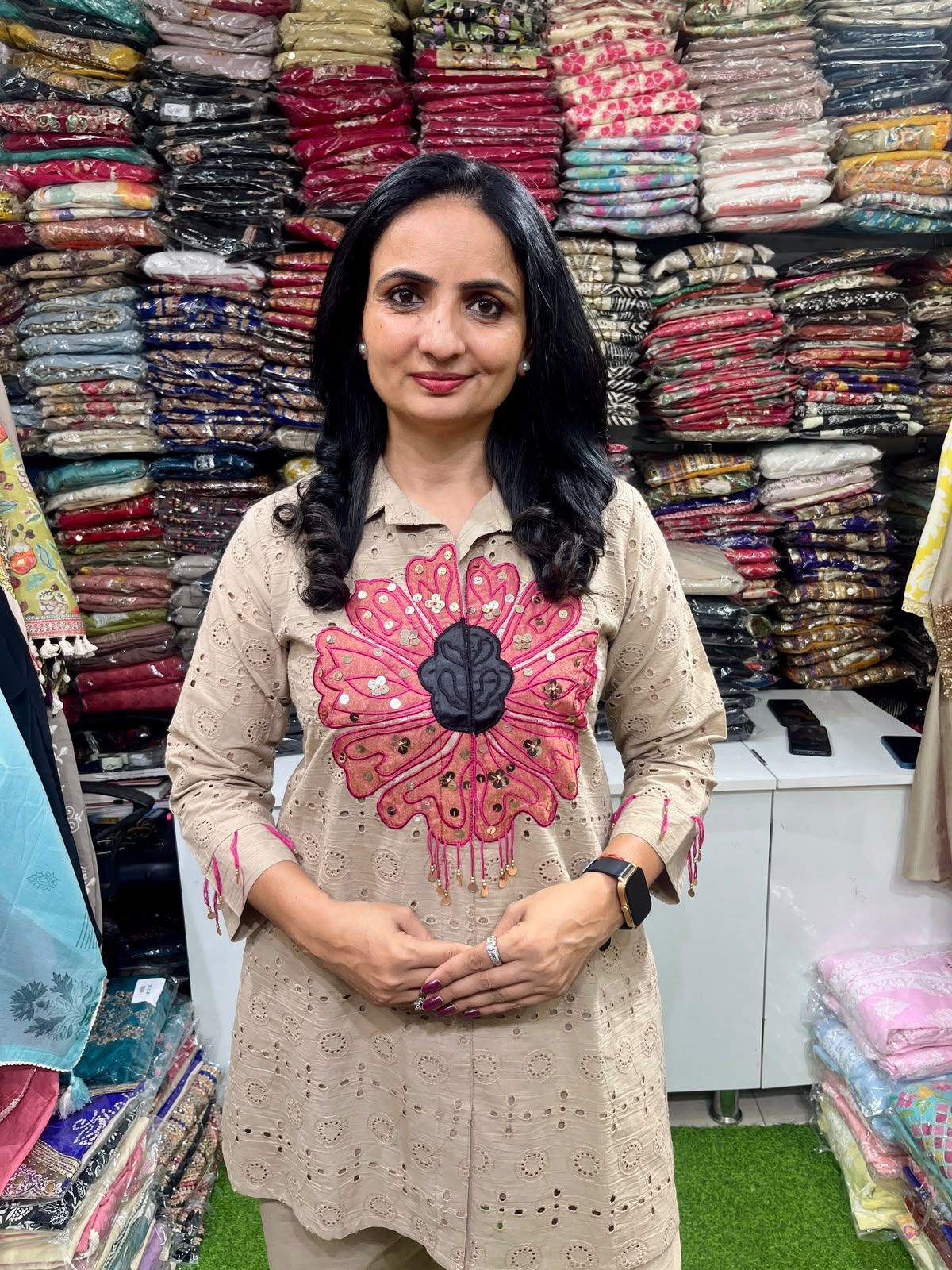 Designer Cotton Schifli Coord Set