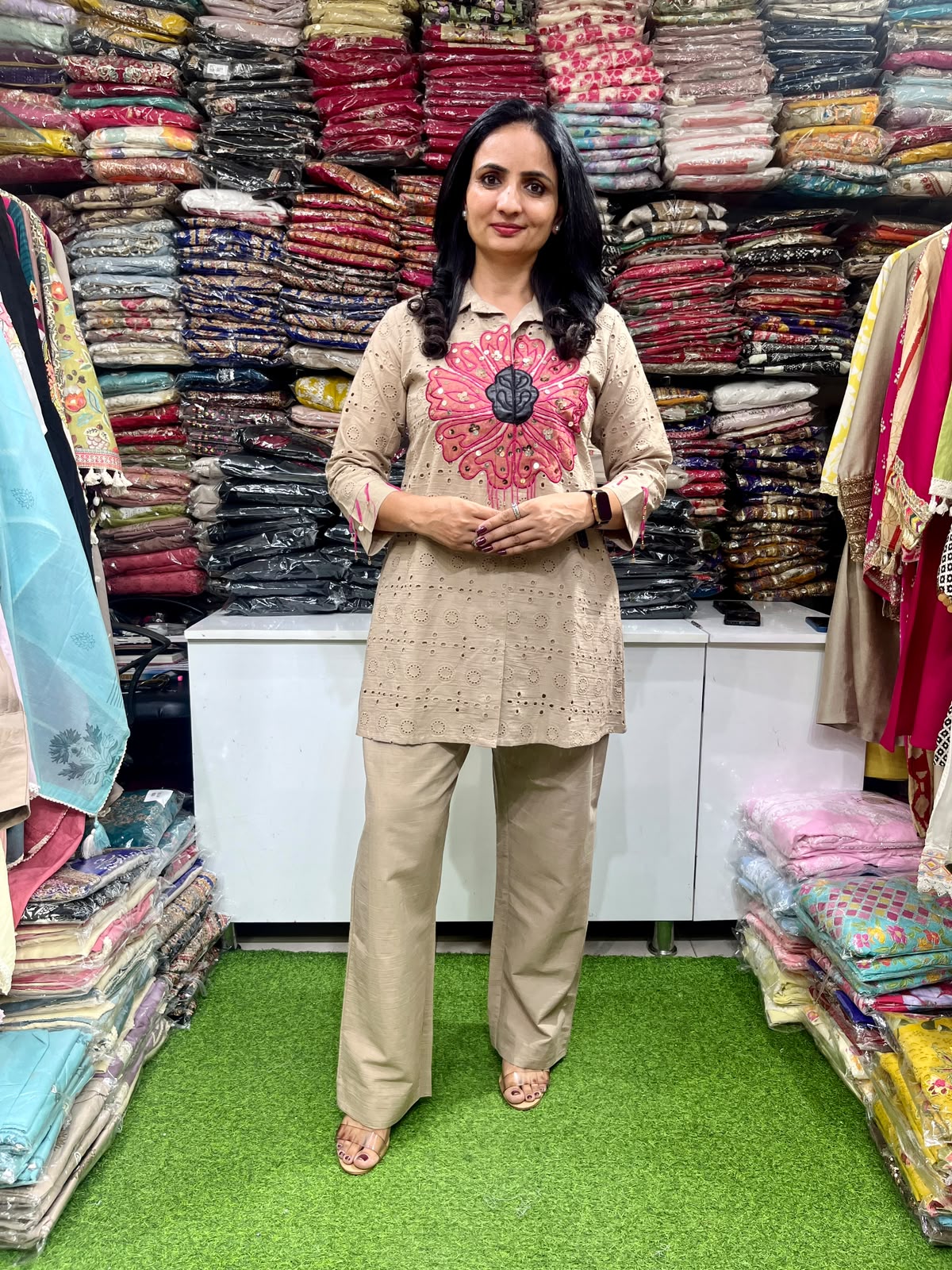 Designer Cotton Schifli Coord Set
