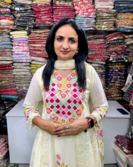 Designer Cotton Schifli Embroidered Anarkali Set