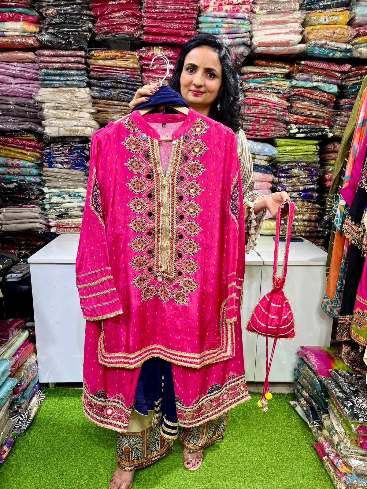 Designer Four Peice Set with Potli
