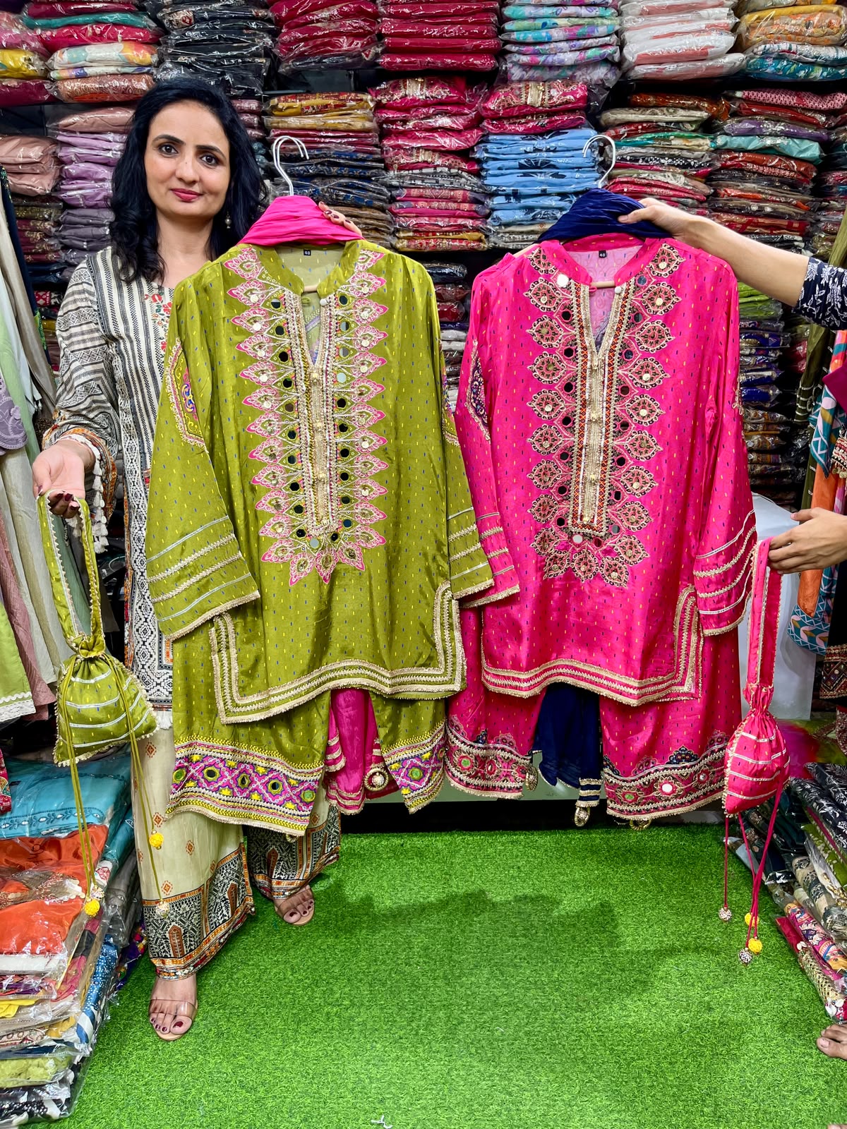 Designer Four Peice Set with Potli