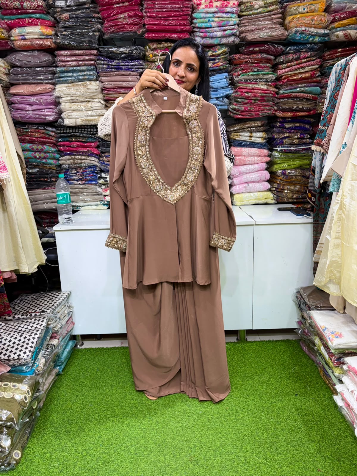 Designer Indo- Western Drape Skirt Set