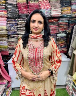 Designer Mal Cotton Mirror Embroidered Suit Set