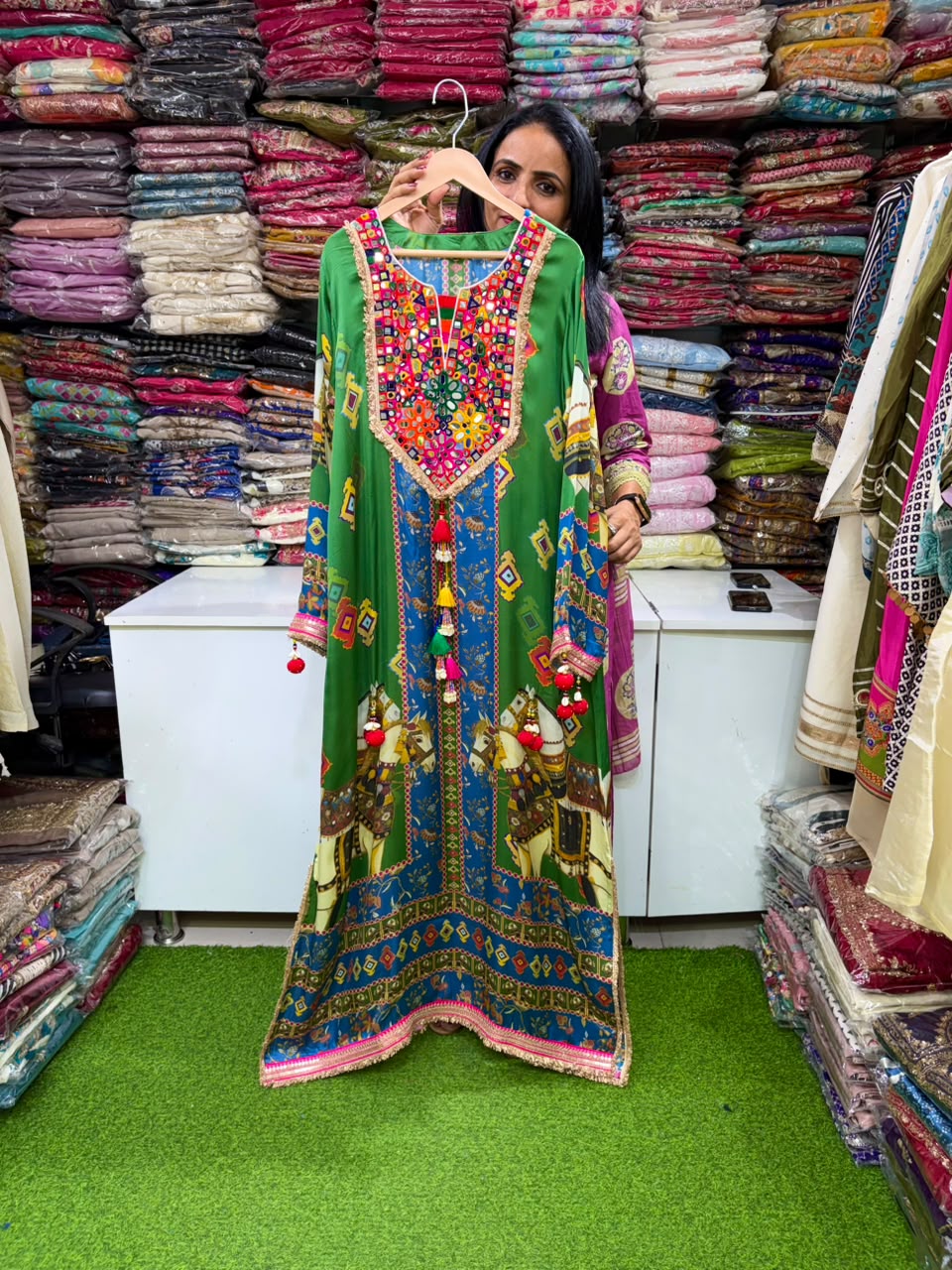 Designer Phiran with Real Mirror Work and Tassels