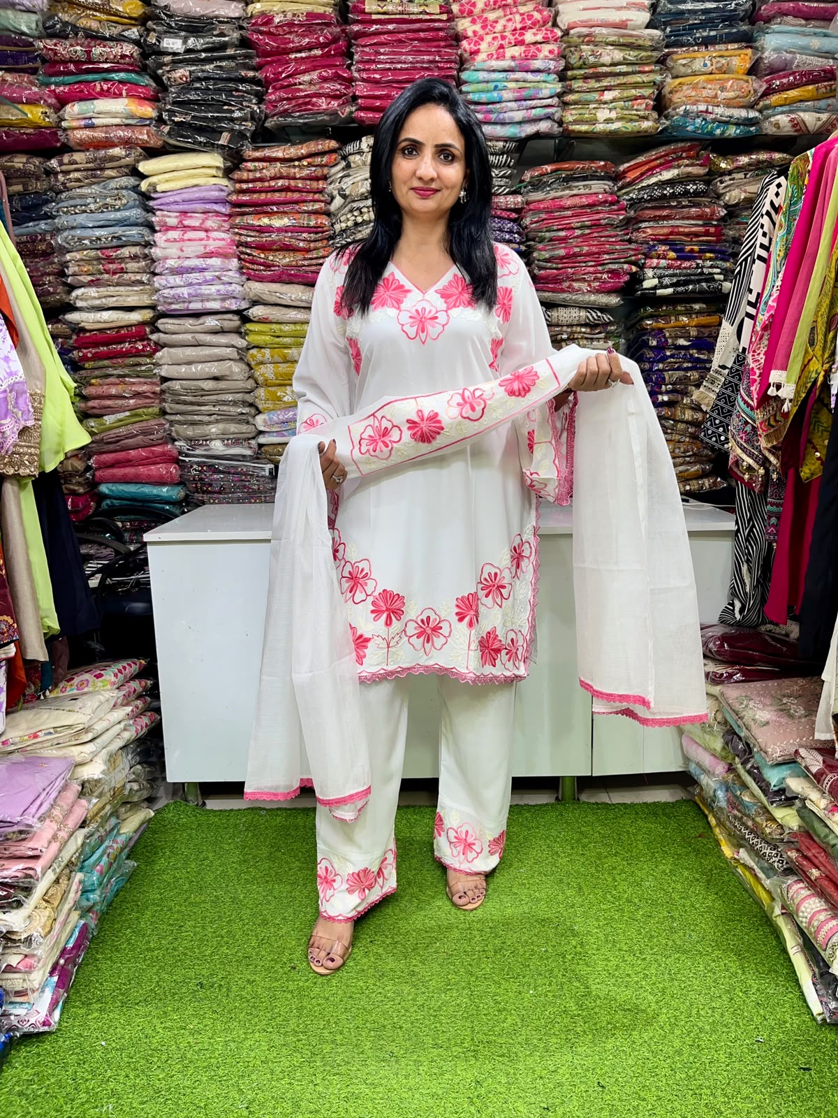 Designer Rayon Cotton Aari Embroidered Suit Set