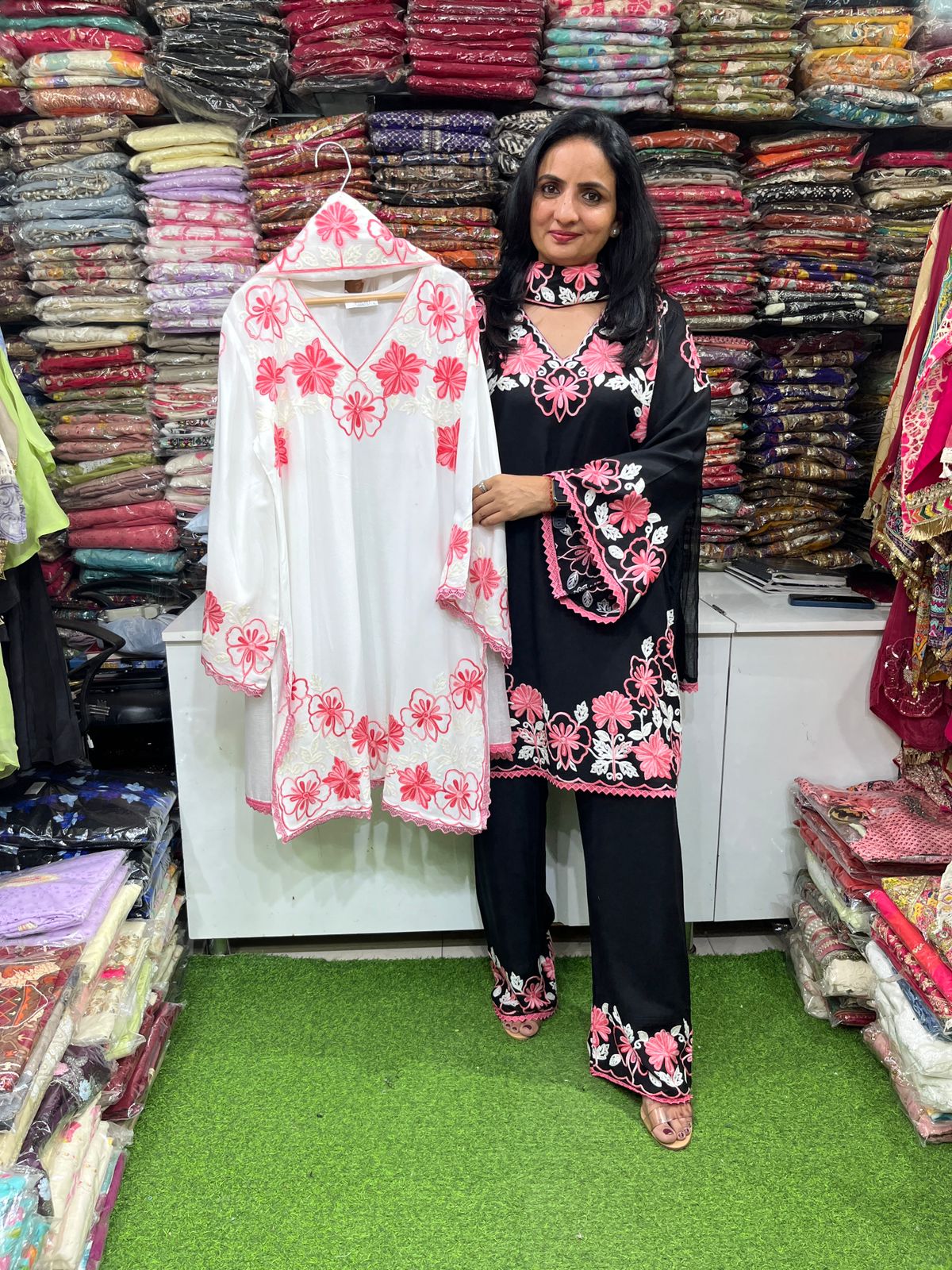 Designer Rayon Cotton Aari Embroidered Suit Set