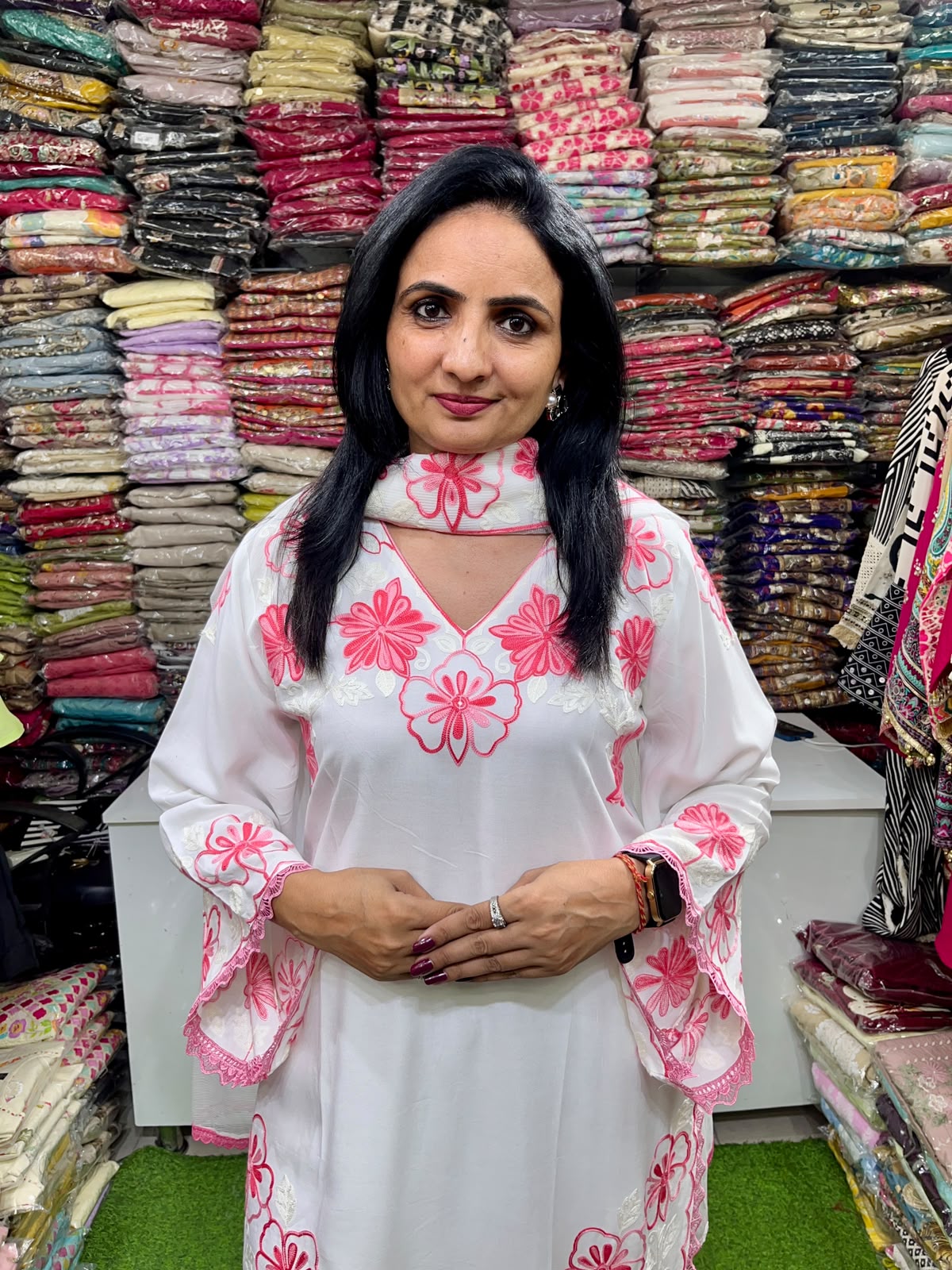 Designer Rayon Cotton Aari Embroidered Suit Set