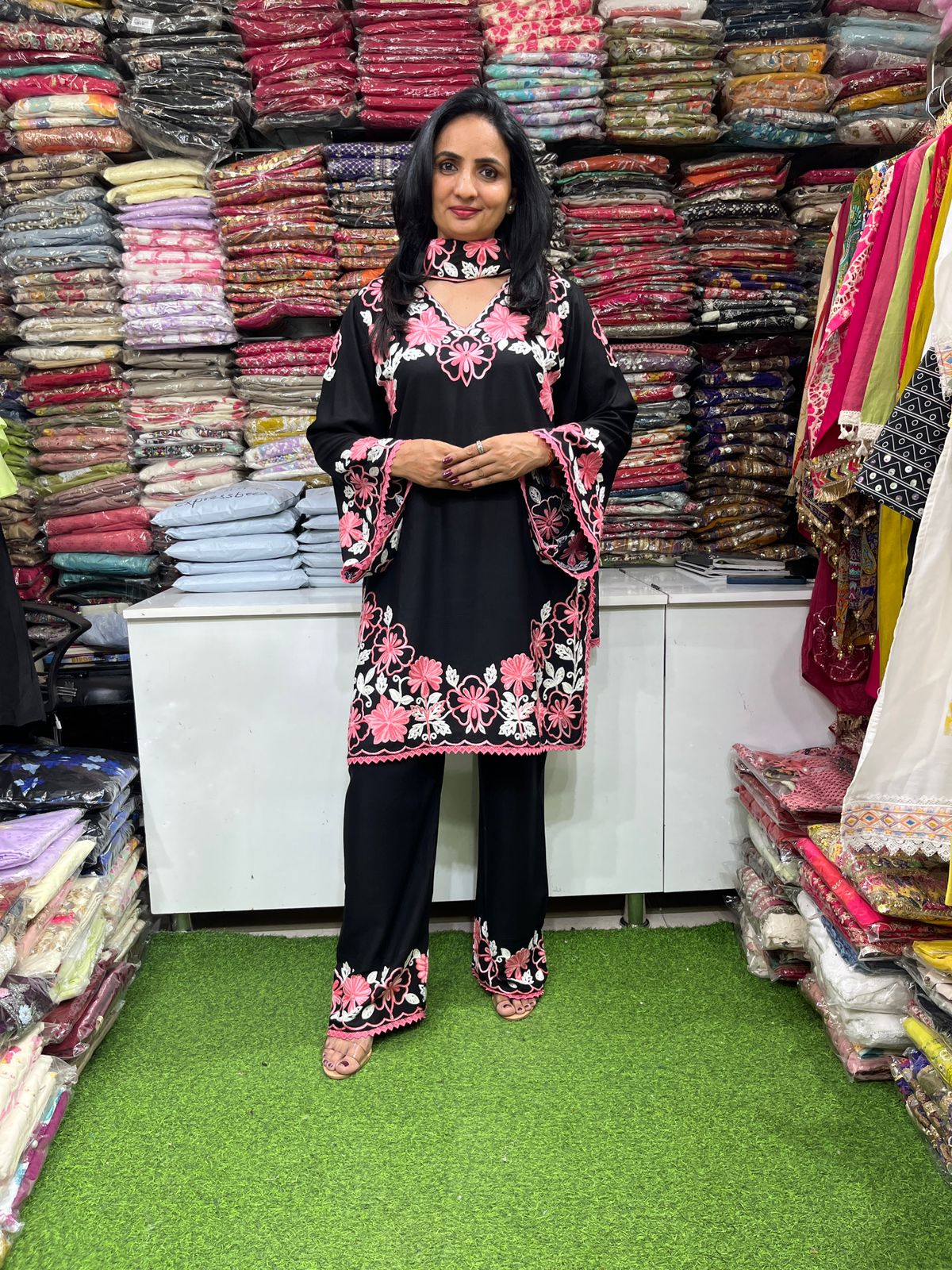 Designer Rayon Cotton Aari Embroidered Suit Set