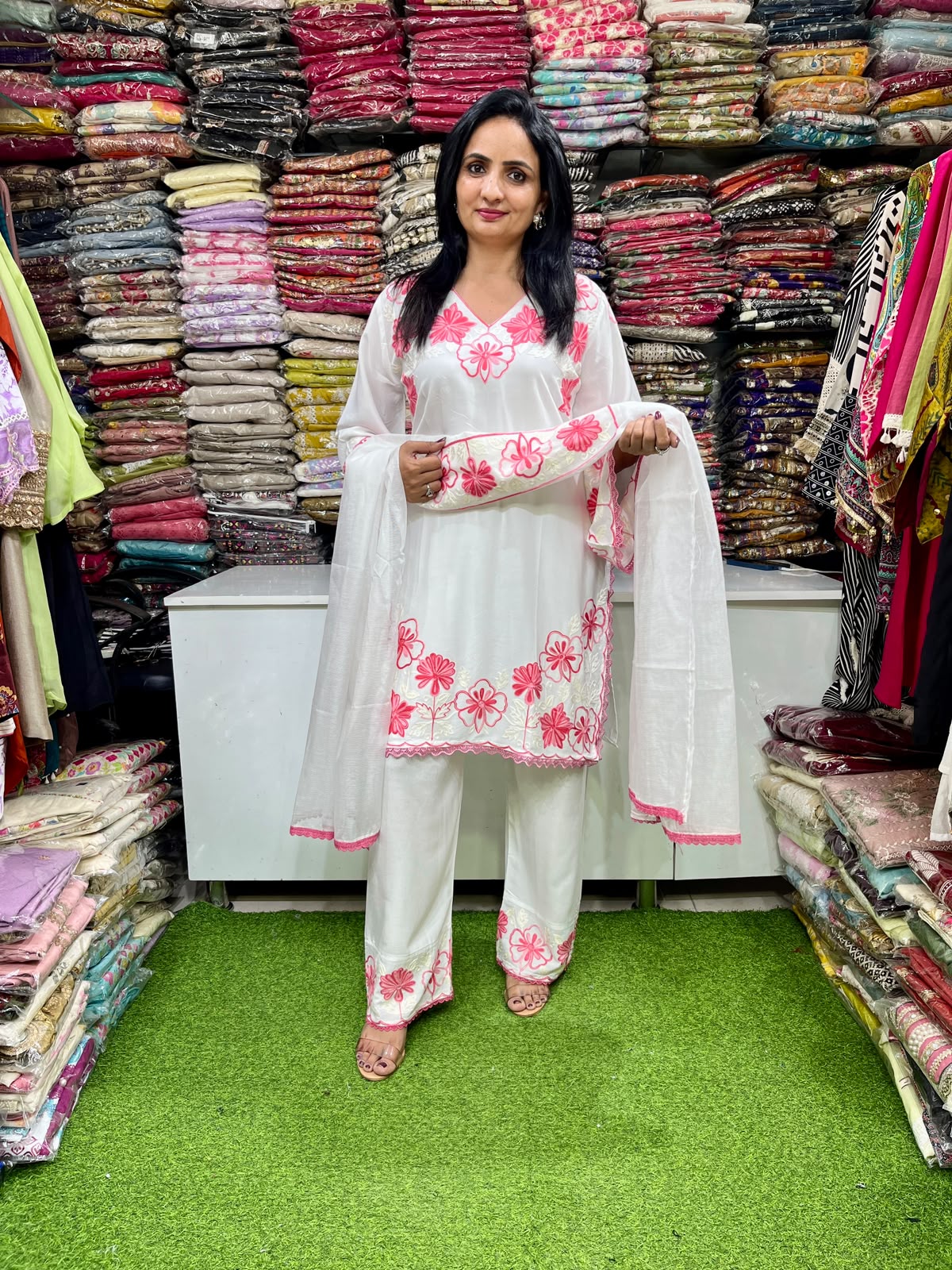 Designer Rayon Cotton Aari Embroidered Suit Set