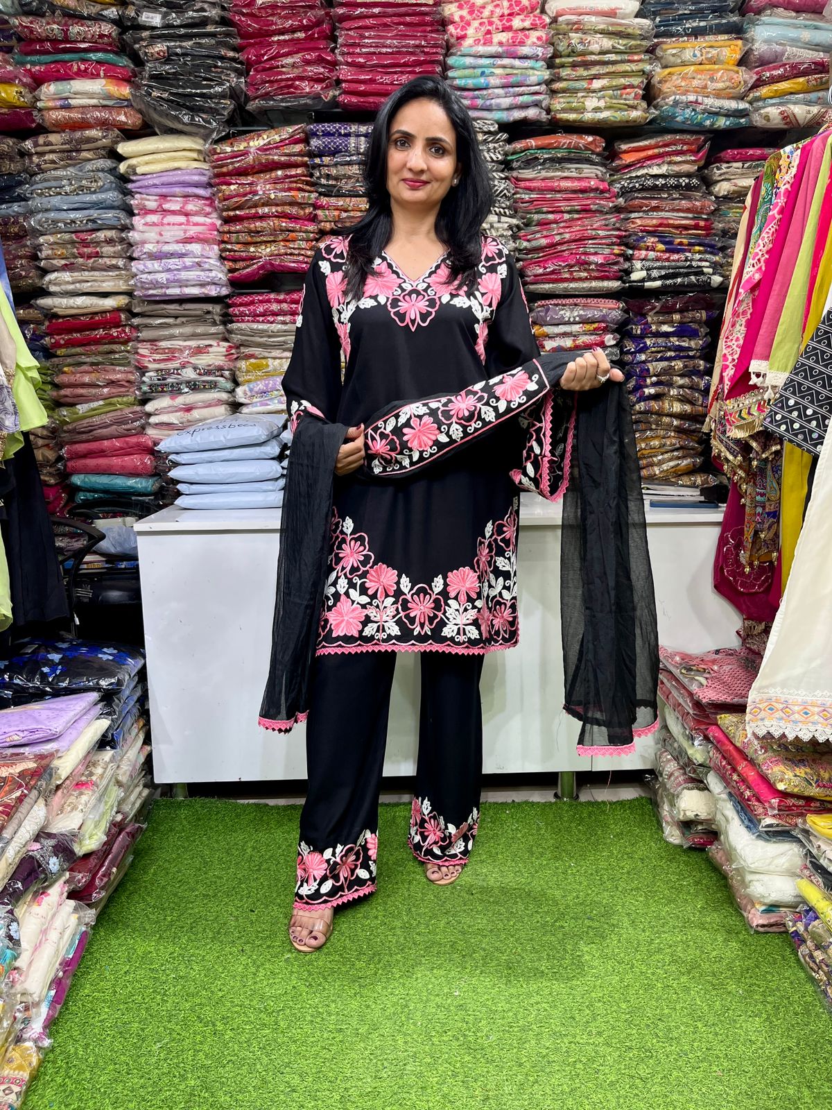 Designer Rayon Cotton Aari Embroidered Suit Set