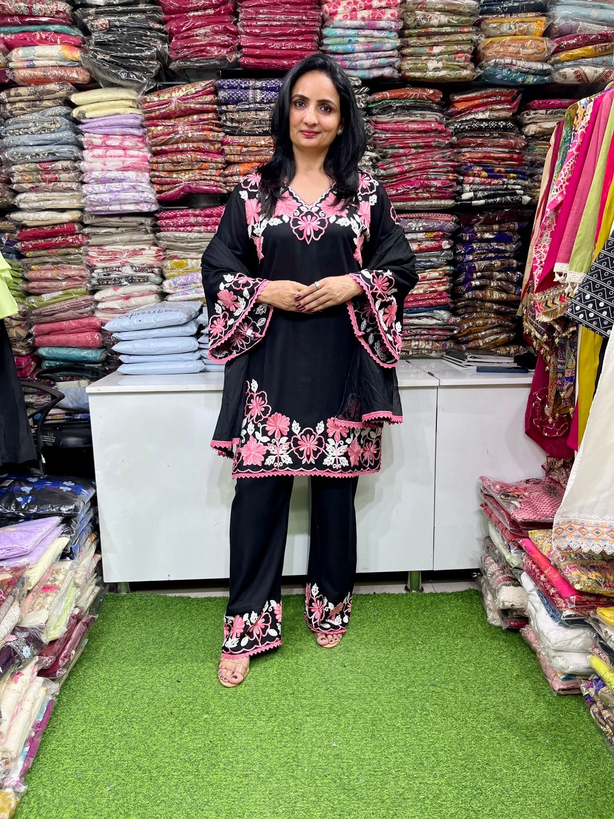 Designer Rayon Cotton Aari Embroidered Suit Set