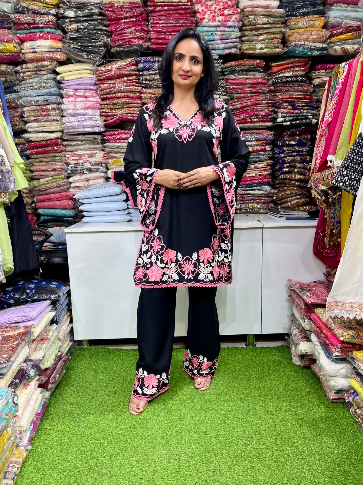 Designer Rayon Cotton Aari Embroidered Suit Set