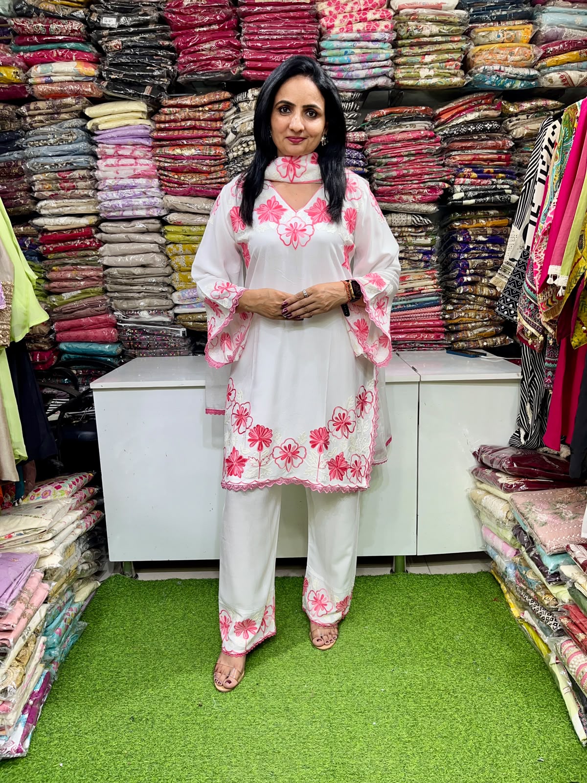 Designer Rayon Cotton Aari Embroidered Suit Set