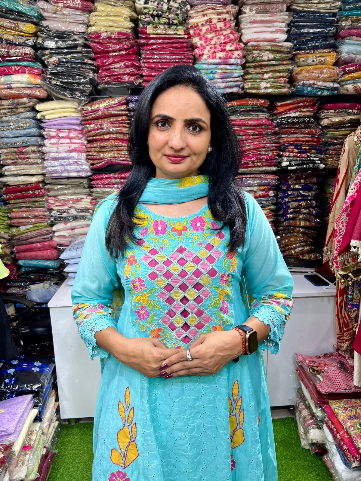 Mal Chandheri Embroidered Anarkali Set