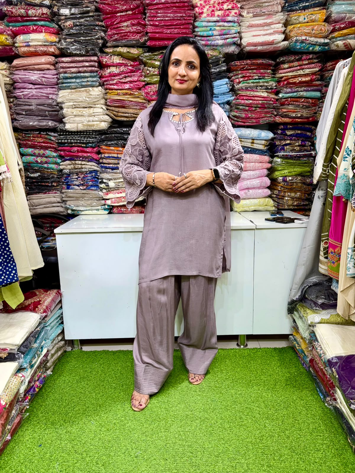 Premium Crochet Sleeves Designer Suit Set