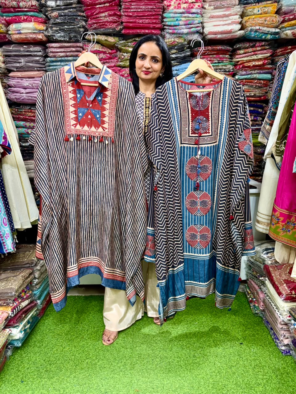 Premium Muslin Ajrakh Kaftan Set