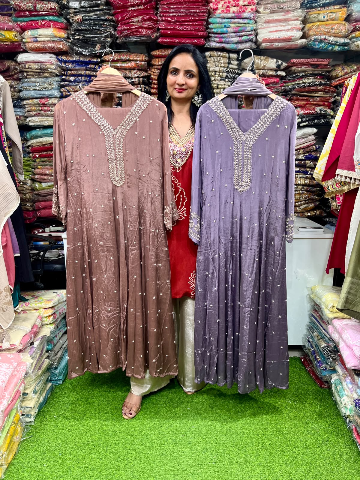 Pure Chinon Hand Embroidered Anarkali Set