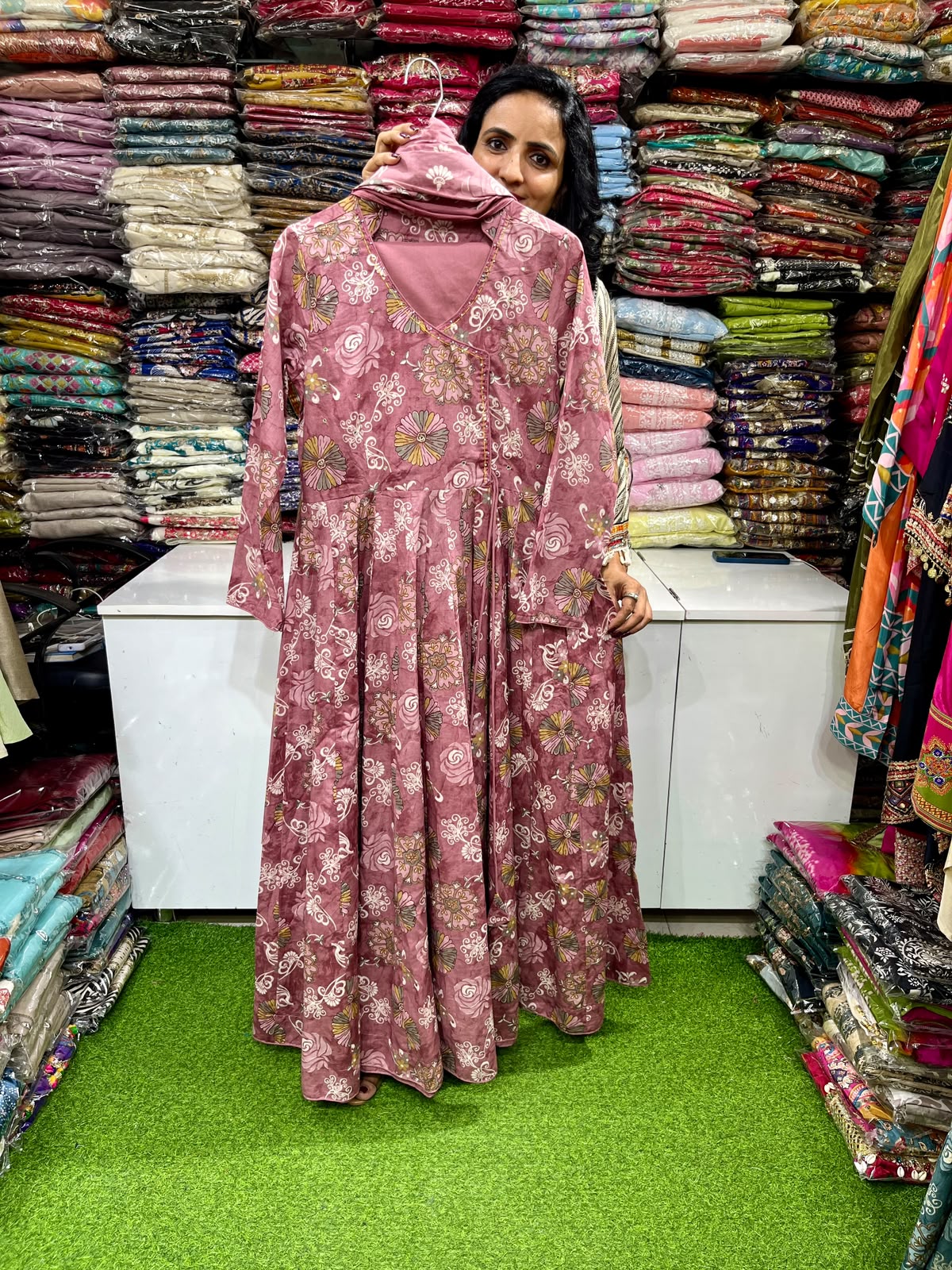Pure Cotton 5 Mtr Flaired Anarkali Set