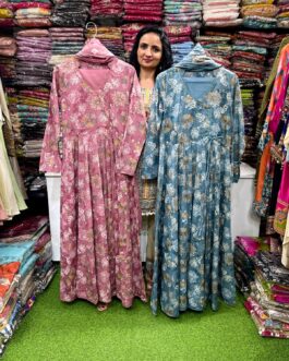 Pure Cotton 5 Mtr Flaired Anarkali Set