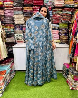 Pure Cotton 5 Mtr Flaired Anarkali Set