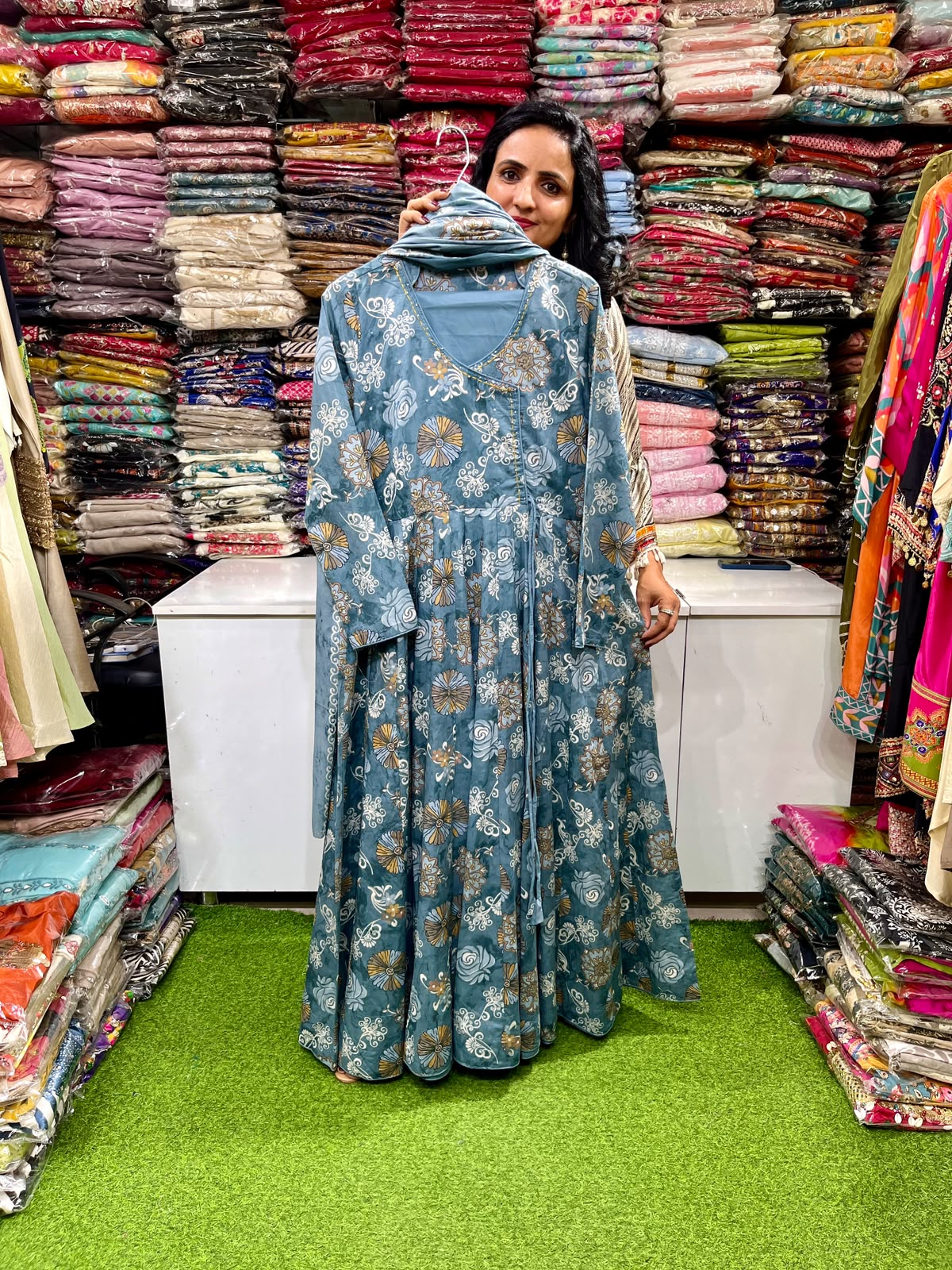Pure Cotton 5 Mtr Flaired Anarkali Set