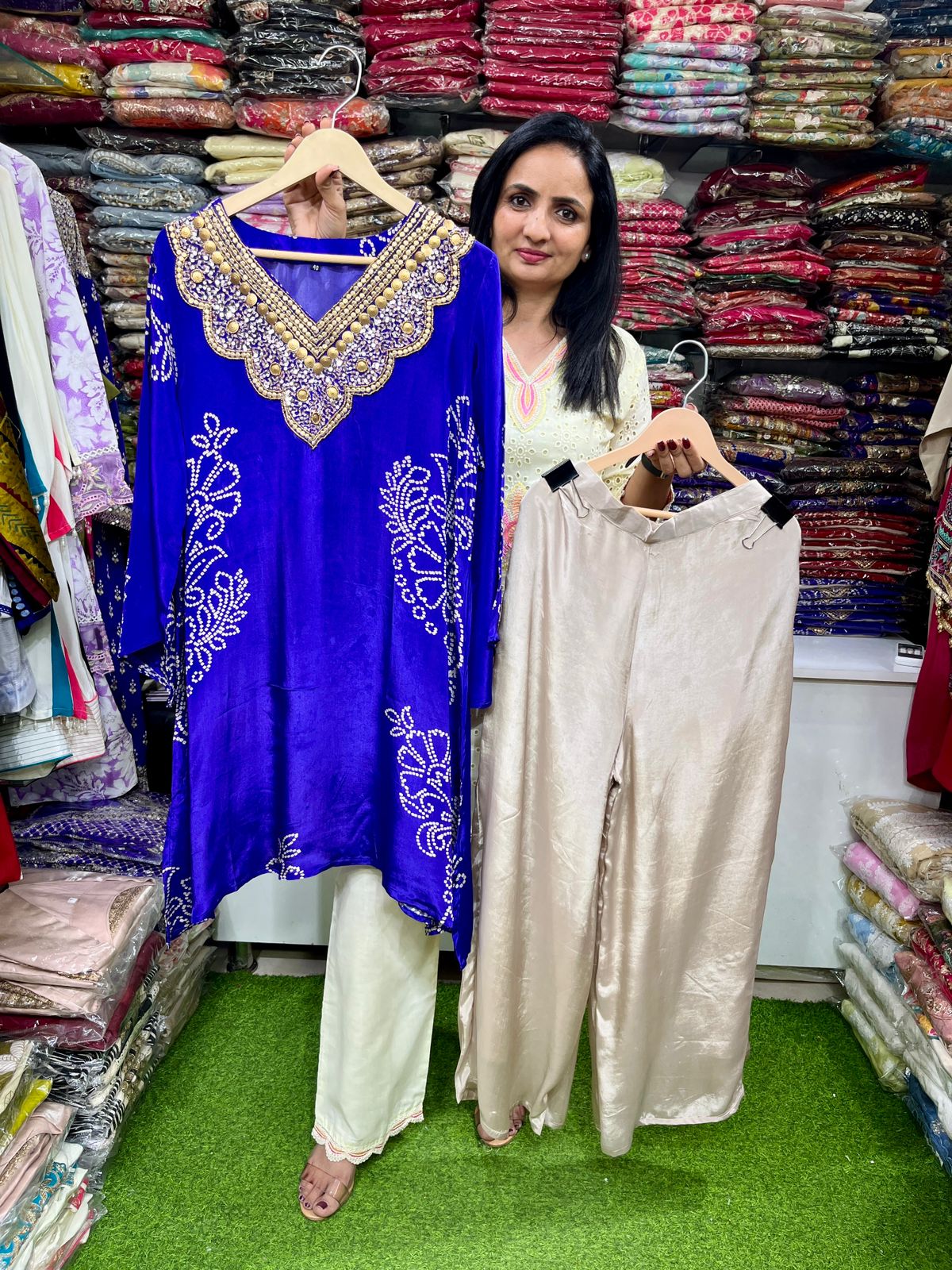 Pure Crape Bandhani Print Hand Embroidered Coord Set