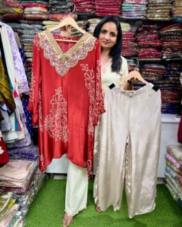Pure Crape Bandhani Print Hand Embroidered Coord Set