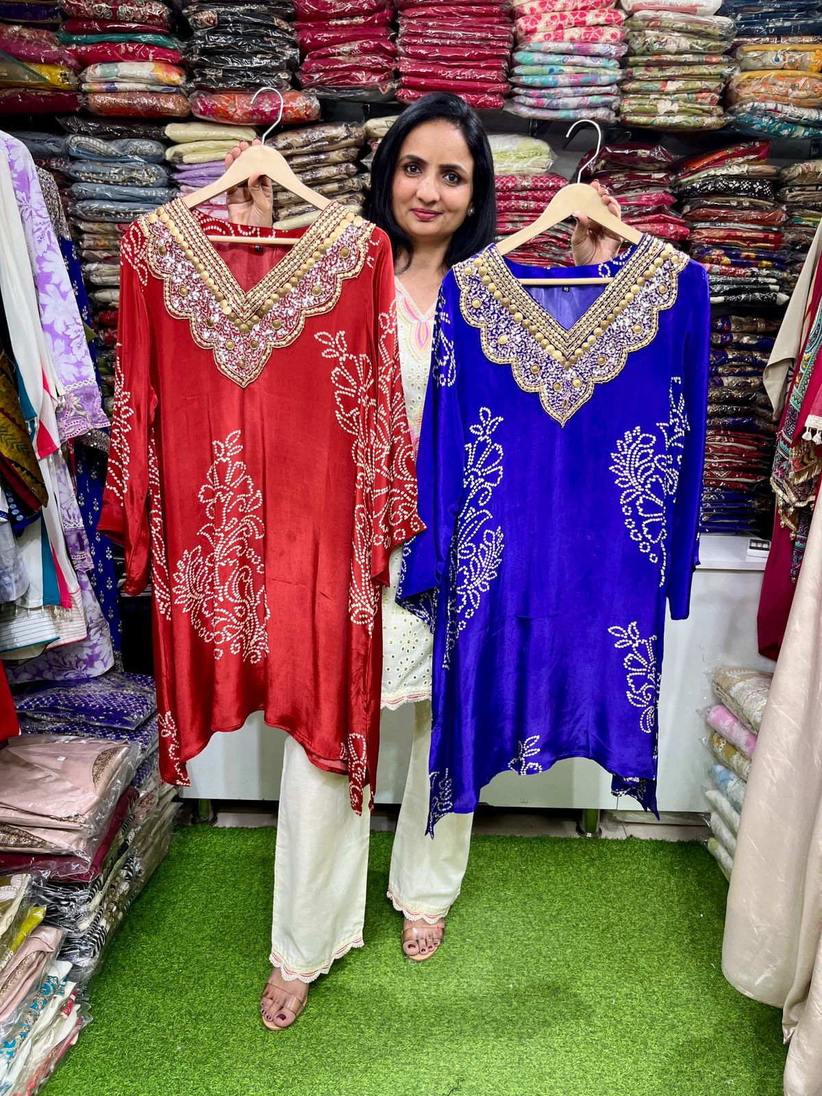 Pure Crape Bandhani Print Hand Embroidered Coord Set