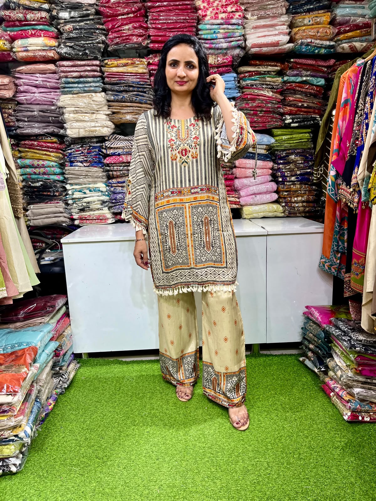 Pure Crape Coord Set with Embroidery