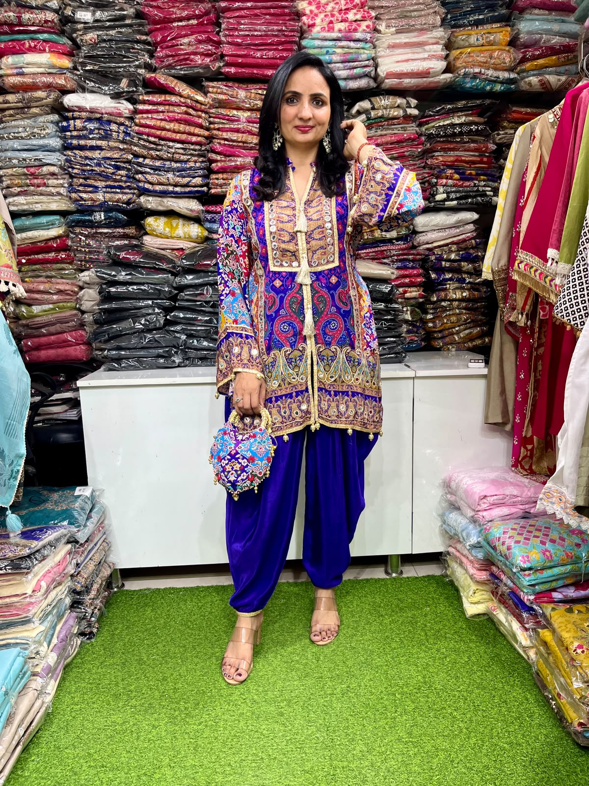 Pure Crape Dhoti Set with Purse
