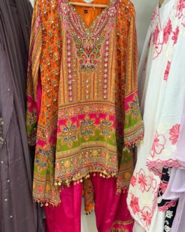 Pure Crape Embroidered Farshi Suit Set